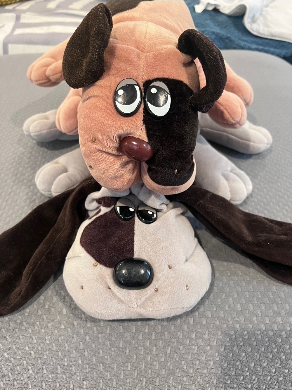 Vtg 1985 Tonka Pound Puppies Plush Lot - Grey & Tan Brown Spots Set of 2